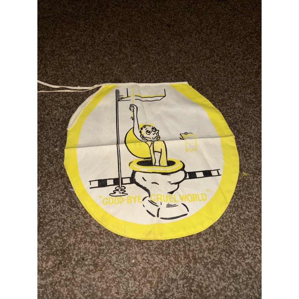 Vintage 60s Toilet Seat Cover Good Bye Cruel World Bathroom Humor Novelty Butts